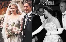 L' omaggio di Beatrice alla regina: l'abito da sposa &egrave; uscito dal guardaroba della nonna