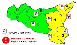 Meteo, temporali e raffiche di vento: parte della Sicilia &egrave; "gialla"