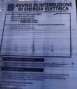 Tremestieri Etneo (Ct): distacco di energia elettrica in orario di lavoro