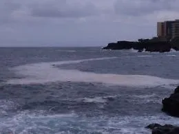 Catania: scie di schiuma nel mare di Ognina