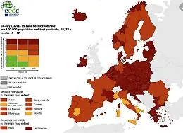 Europa quasi tutta rossa in mappa Covid: uniche zone gialle in Italia e in Spagna