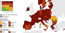 Regioni italiane quasi tutte tra rosso e rosso scuro in mappa europea