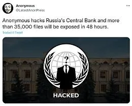 Torna Anonymous e hackera la Banca centrale russa: &laquo;Siamo in possesso di 35mila file&raquo;