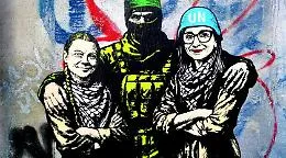 A Roma murale con Thunberg, Albanese e miliziano di Hamas