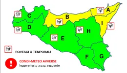Ancora allerta gialla in alcune aree della Sicilia, previsti venti di burrasca e precipitazioni