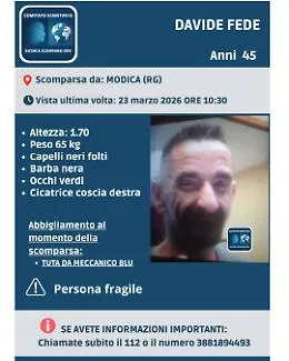 Modica, ritrovato l'uomo che era scomparso nei giorni scorsi: la sua salute non desta preoccupazione