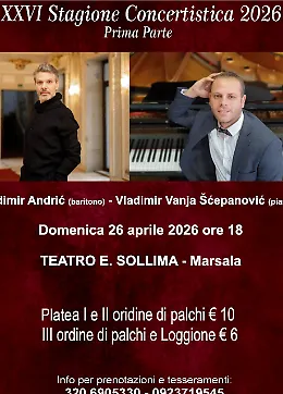 Concerto al Teatro Sollima: Vladimir Andric e Vladimir Vanja Scepanovic in arie d'opera e brani pianistici