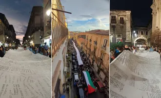 Catania, la processiona laica del sudario con i nomi degli oltre 18mila bambini uccisi a Gaza - FOTO