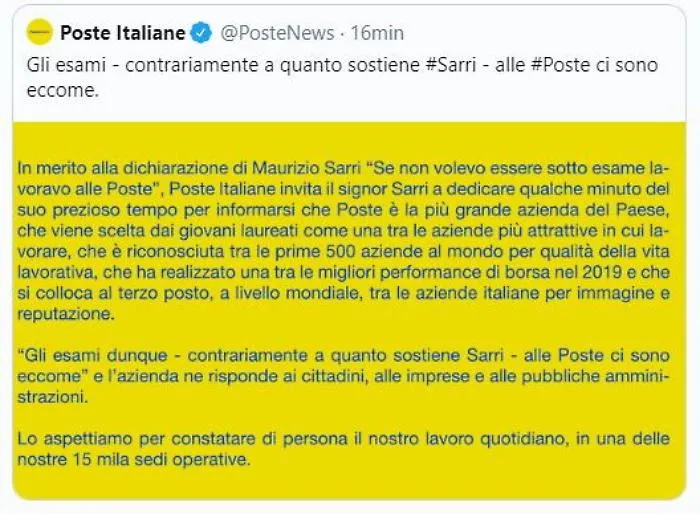 Le Poste contro Sarri: &laquo;Venga a vedere il nostro lavoro&raquo;