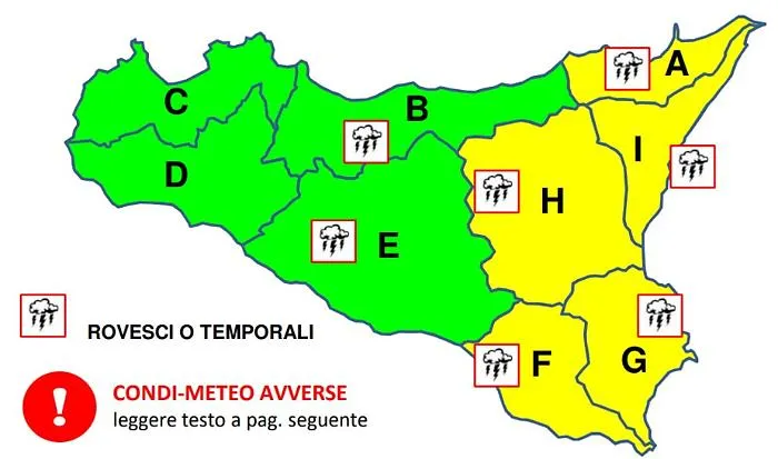 Meteo, temporali e raffiche di vento: parte della Sicilia &egrave; "gialla"