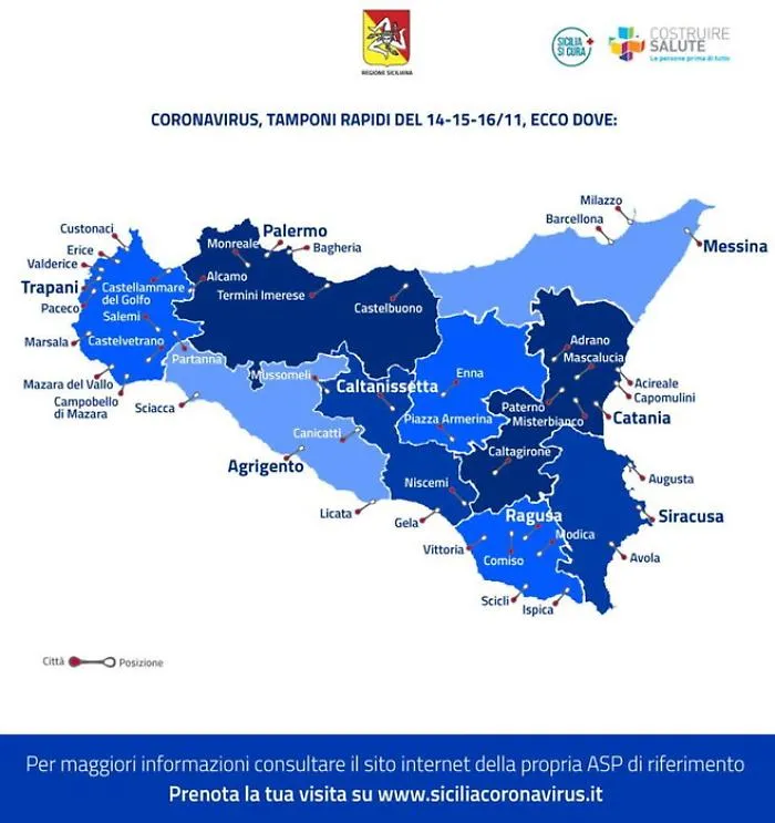 Covid, tamponi rapidi in 40 citt&agrave; siciliane per screening Regione