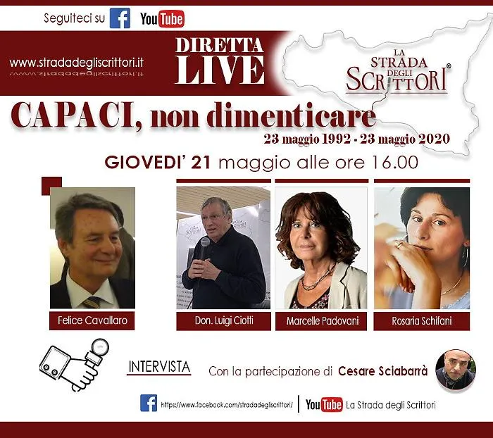 Capaci, non dimentare: domani diretta streaming dalla &ldquo;Strada degli Scrittori&rdquo;
