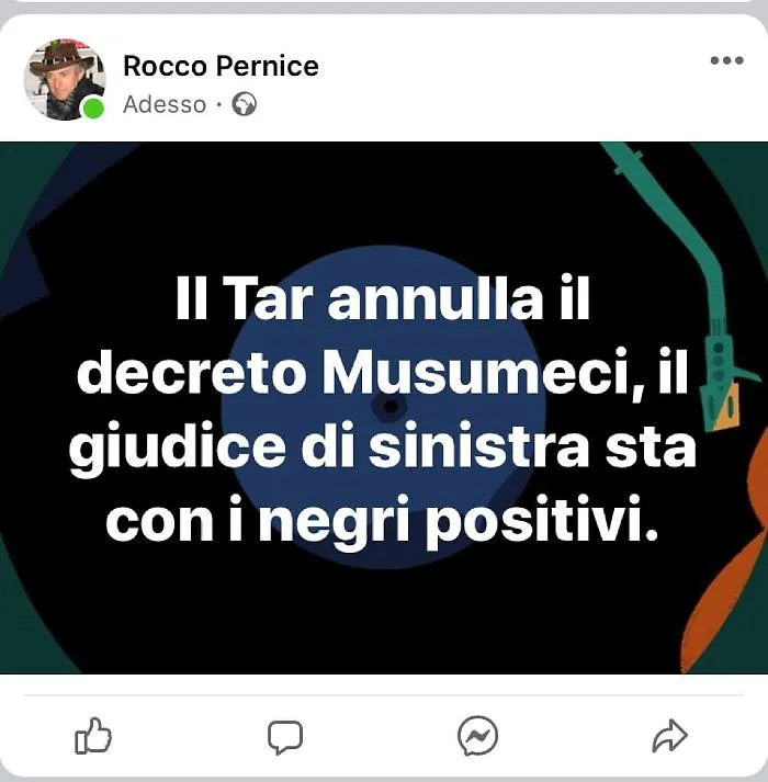 Scordia. il post choc del consigliere&laquo;Il giudice di sinistra sta coi negri positivi&raquo; 