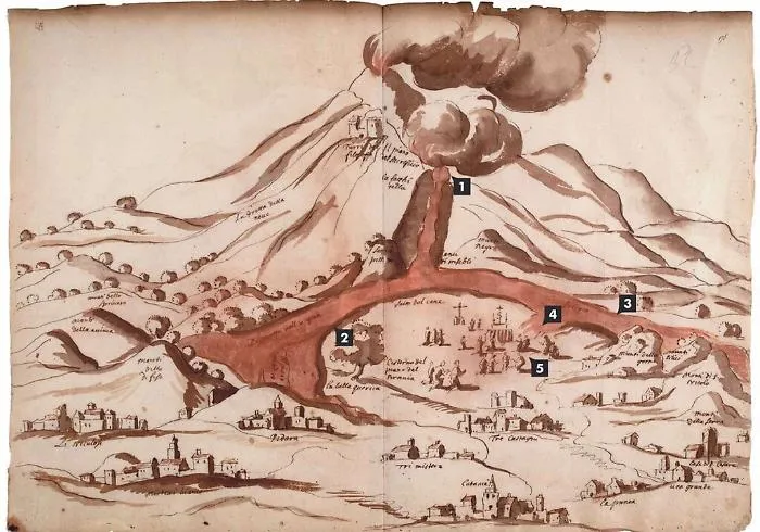 Etna, eruzioni storiche mappe e disegni dal 1500 a oggi