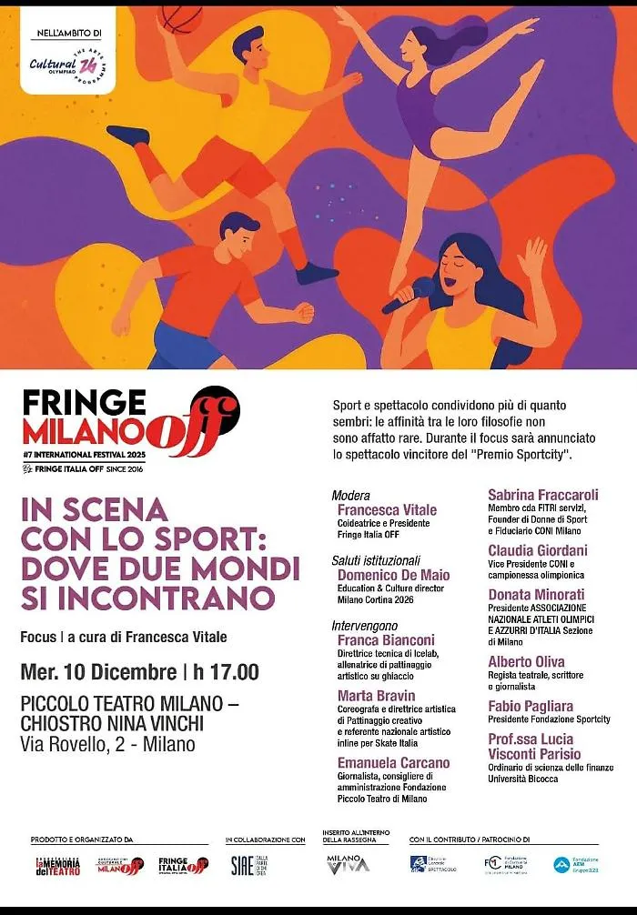 "In scena con lo sport: dove due mondi si incontrano", un focus a Milano nell'ambito di Cultural Olympiad 