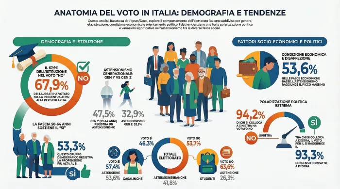 Referendum, chi ha votato e come ha votato secondo genere, et&agrave;, titolo di studio e condizione occupazionale