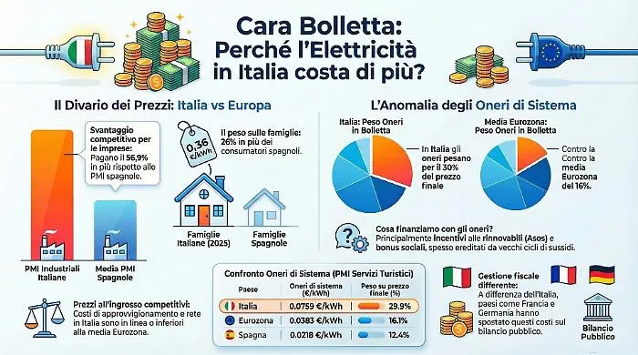 Energia, in Sicilia si paga il 56% in pi&ugrave; che in Spagna: il paradosso italiano che penalizza chi produce