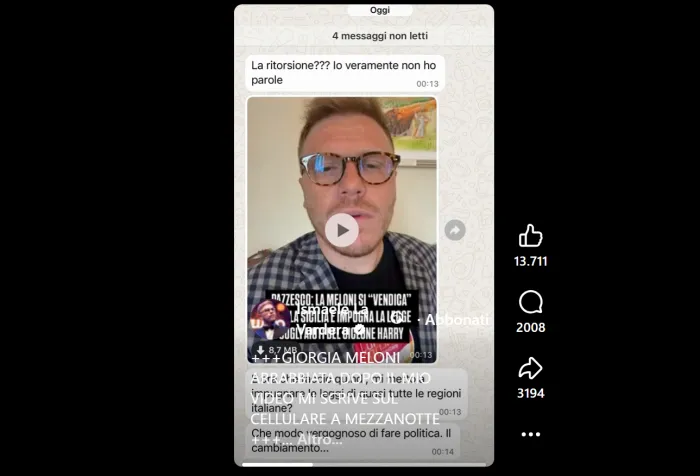 Giorgia Meloni infuriata scrive a mezzanotte a La Vardera: &laquo;Che modo vergognoso di fare politica...&raquo;