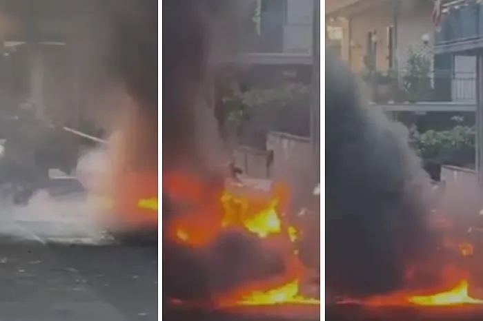 Auto gpl prende a fuoco e il rogo danneggia macchina parcheggiata: scoppia la lite fra i conducenti