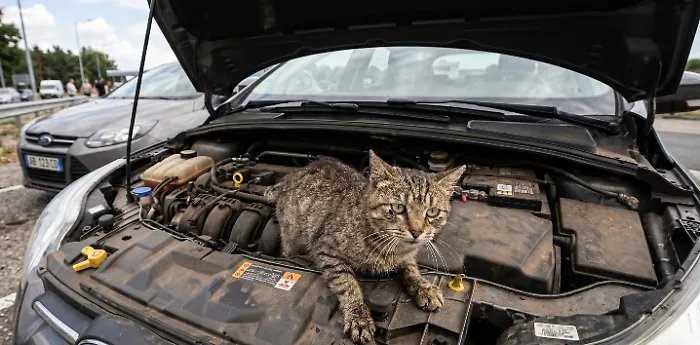 Miagolii sotto il cofano e in auto li sentono dopo  120 km: