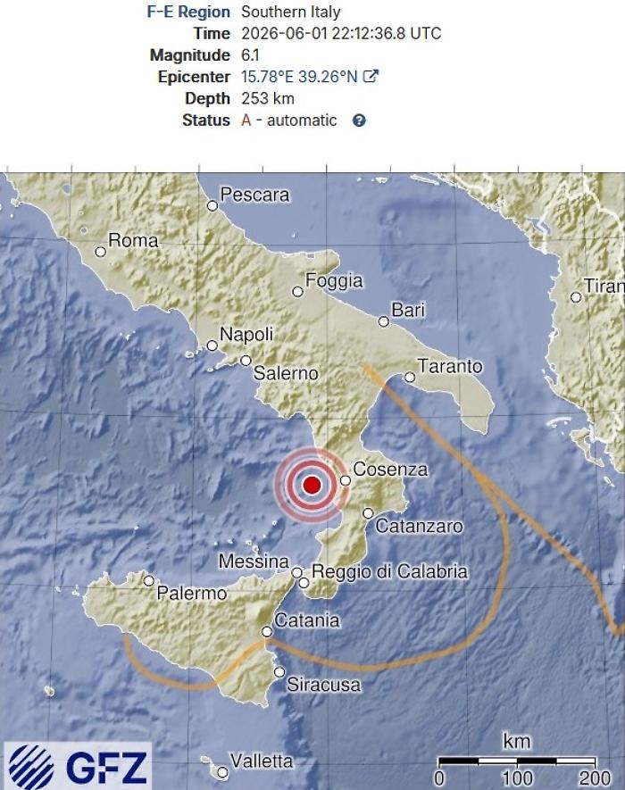 Forte scossa di terremoto in Calabria avvertito anche in Sicilia: stimata magnitudo 6.1