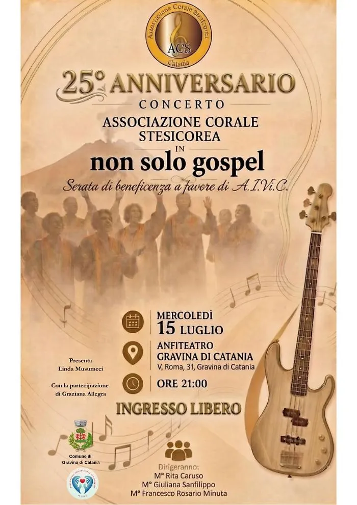 15 luglio all'Anfiteatro di Gravina di Catania: gospel, risate e solidariet&agrave; per i 25 anni di Stesicorea