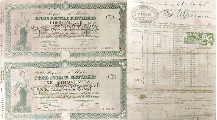 Ritrova quattro buoni postali del 1946 nel fascicolo dei loculi: dopo 80 anni il valore sale a circa 146mila euro