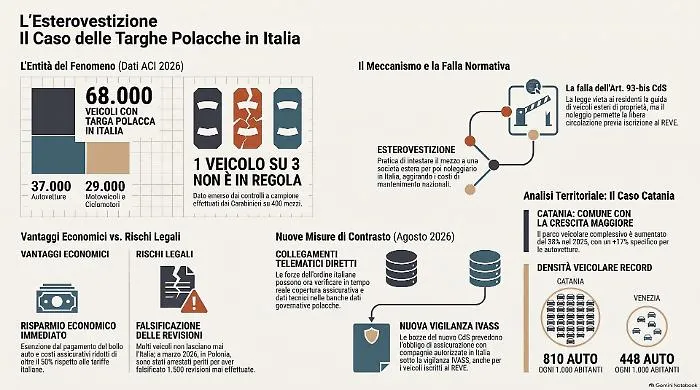 Con l'&ldquo;esterovestizione&rdquo; bollo azzerato e assicurazione dimezzata: il trucco delle targhe estere che dilaga anche a Catania