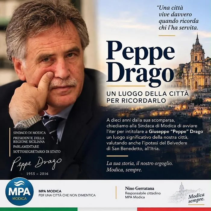Modica, anche l'Mpa chiede alla sindaca di intitolare uno spazio a Peppe Drago