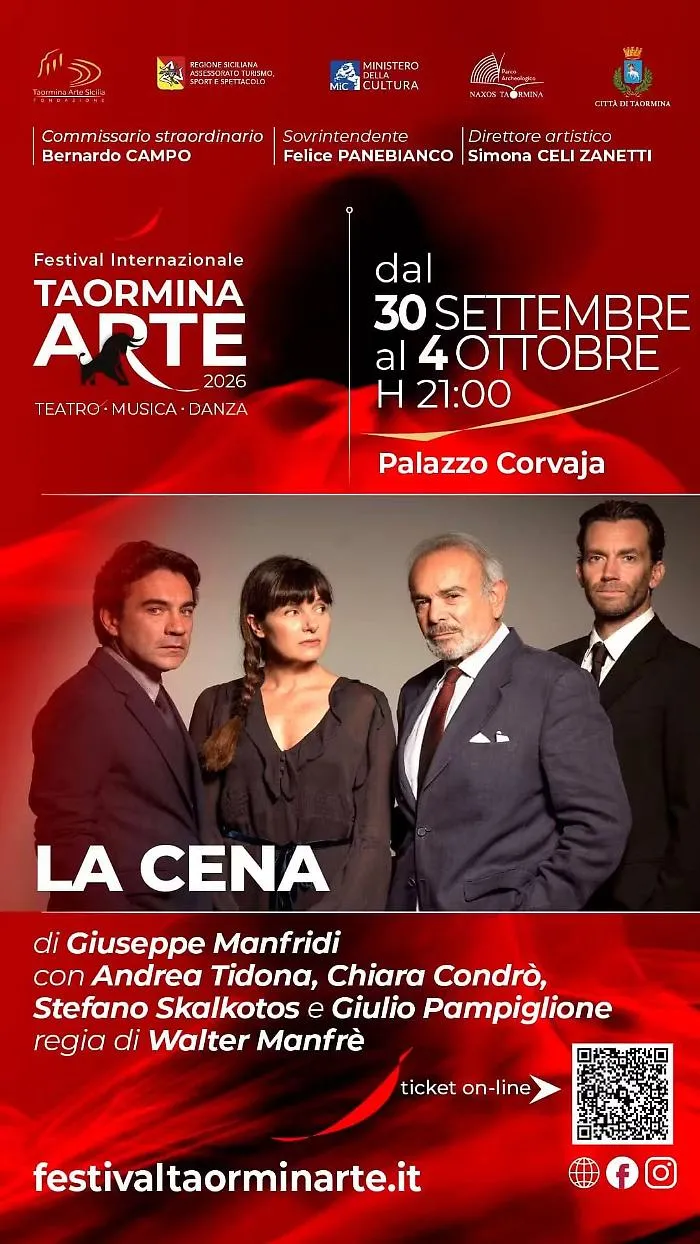 Taormina Arte, &ldquo;La Cena&rdquo; da mercoled&igrave; 30 settembre a domenica 4 ottobre a Palazzo Corvaja: omaggio al regista Walter Manfr&egrave;