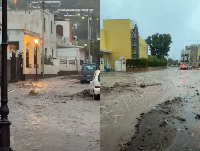 Lipari, esondano due torrenti: allagamenti, fango nelle strade e auto impantanate