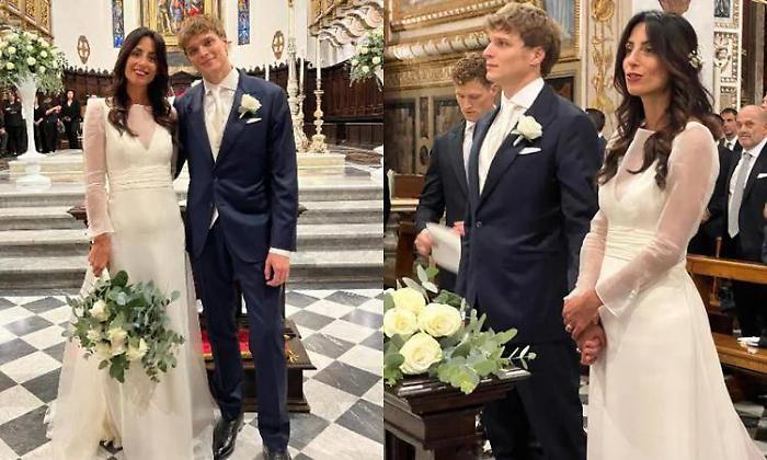 Le nozze sobrie e raffinate di Giorgia Cardinaletti e Francesco Bechis: un s&igrave; sotto la pioggia di Fabriano