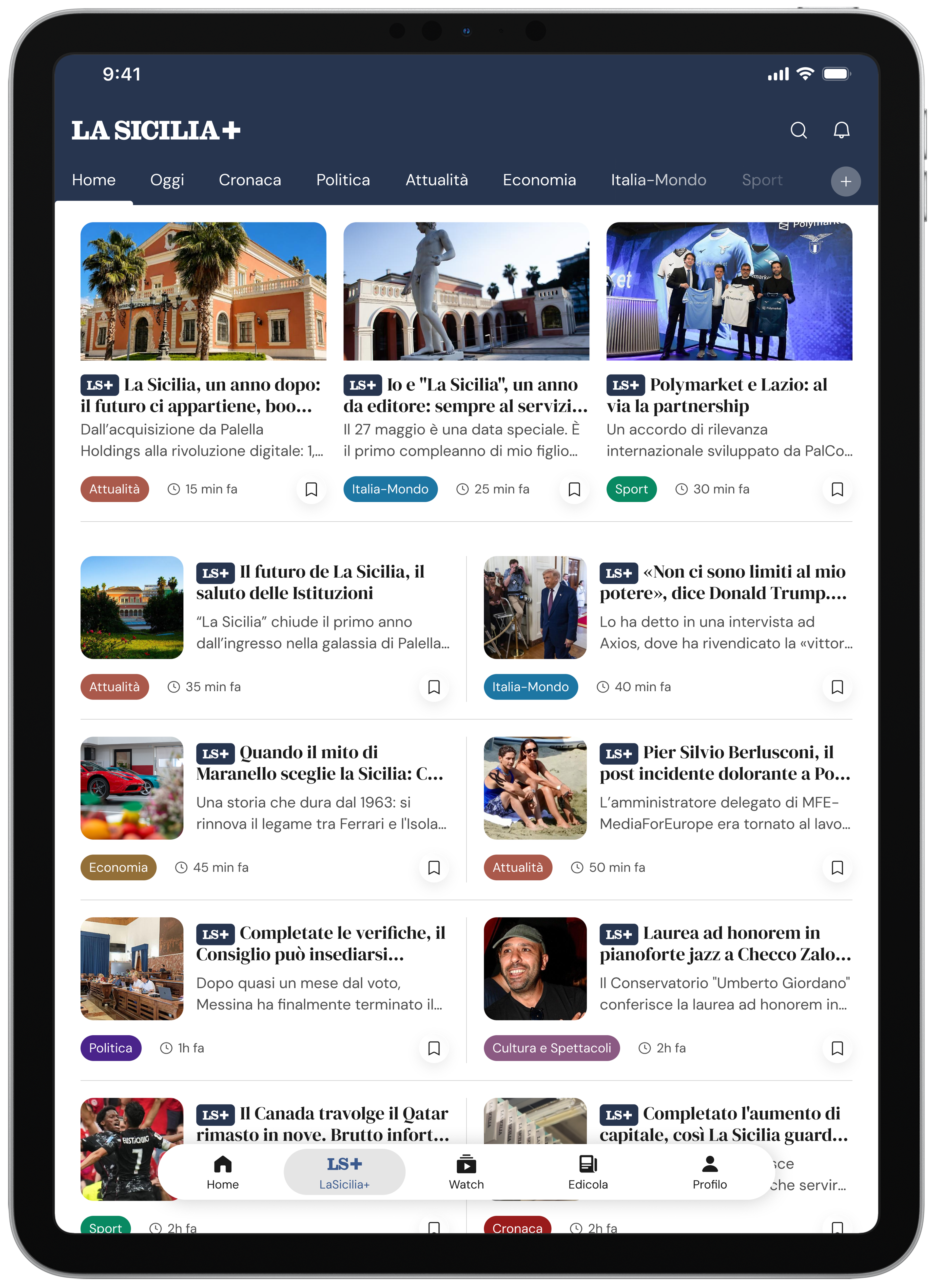 App La Sicilia su tablet